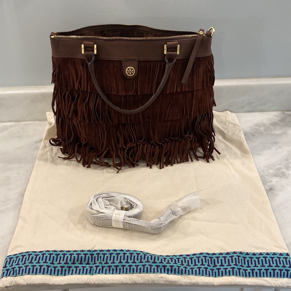 Tory Burch Brown Leather Fringe Tote